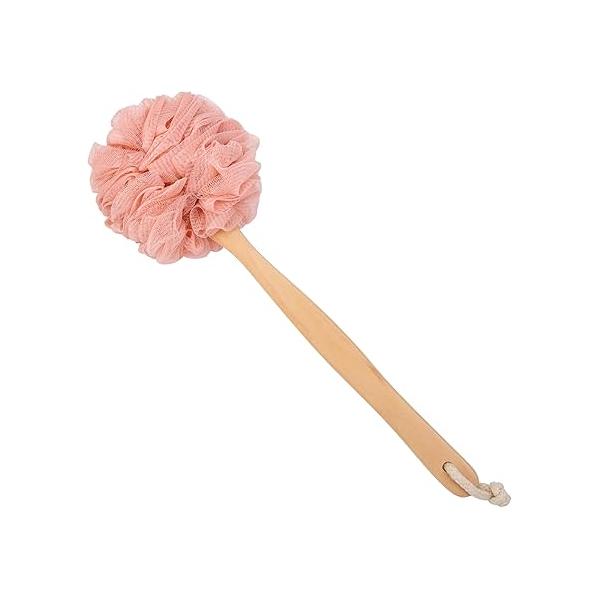 Loofah Back Scrubber for Shower, Wooden Long Handle Bath Sponge Lufa Shower Brush, Soft Nylon Mesh Cleaner Washer, Women & Men Exfoliating Luffa Pouf on a Stick Body (Blue)