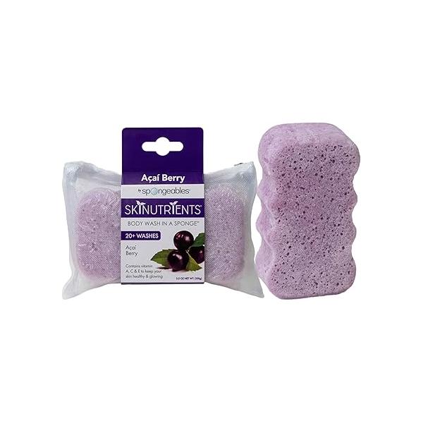 Spongeables Body Wash in a 20+ Sponge, Acai Berry, 1 Count