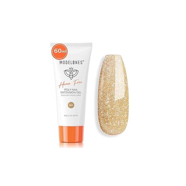 modelones Poly Nail Gel, Hema-Free 60ML Glacial Shimmer Glitter Extension Gel Enhancement Thickening Shiny Builder Overlays Home DIY Salon Use