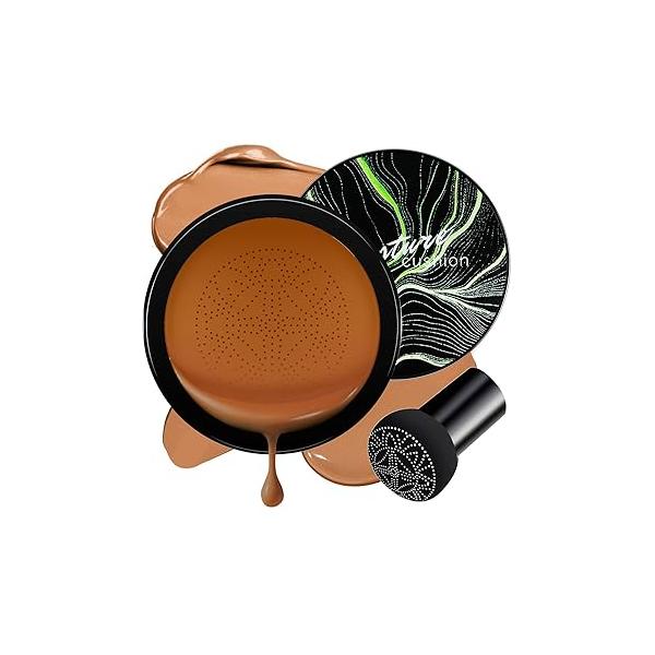 Air Cushion CC Cream Foundation - Mushroom Head BB Face Makeup Moisturizing Concealer Brighten Long-Lasting, Even Skin Tone for All Types (Medium Deep, 1 PCS)