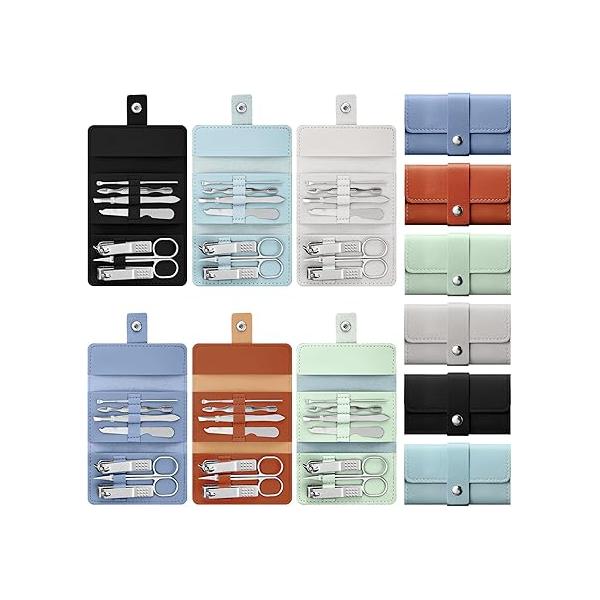 WILLBOND 12 Sets Manicure Set Nail Clippers Pedicure Kit 7 in 1 Stainless Steel Professional Grooming Kits Care Tools with Travel Case Multi Color(Bright Colors)
