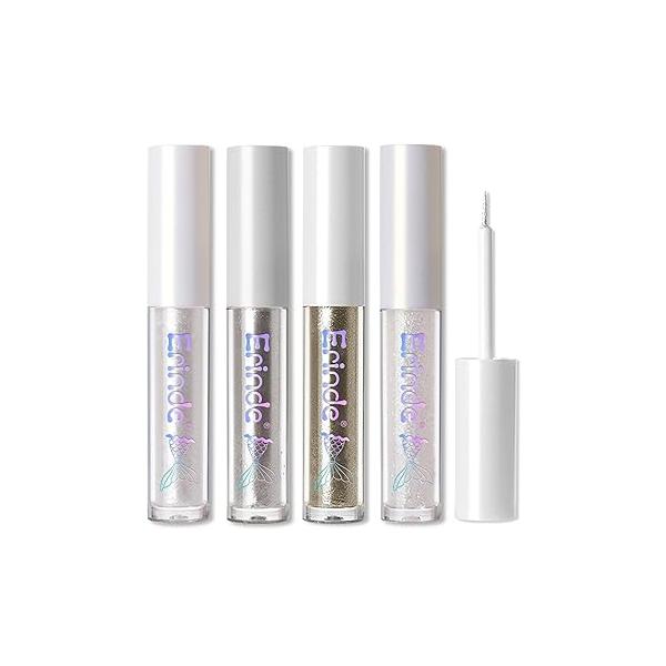 Erinde Liquid Glitter Eyeshadow Eyeliner, Korean Makeup Bling Under Eye Shadow, Shimmer Metallic, Lightweight Waterproof Long Wearing, Loose Glue for Crystals Makeup, Colorful Sequins