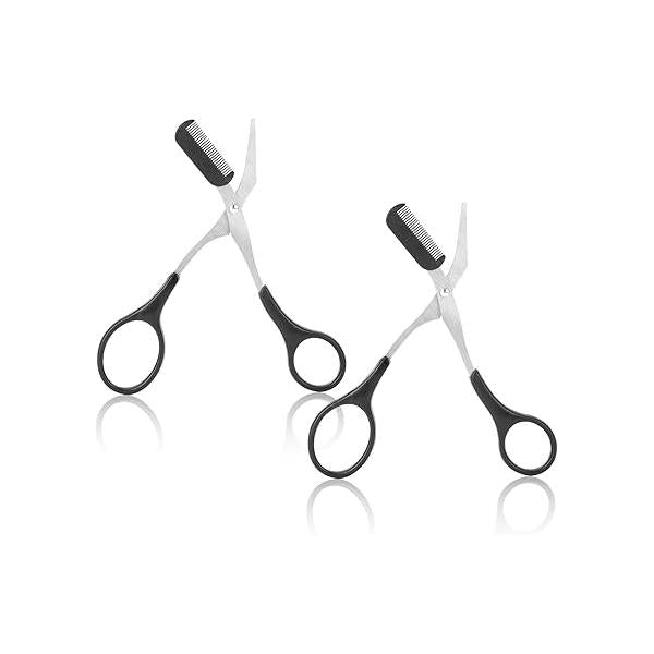 2 Pcs Non-Slip Finger Grips Eye Brow Trimmer Black Professional Eyebrow Scissors Trimming with Combs for Men Women