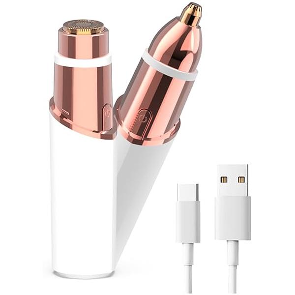 2-in-1 Facial Hair Trimmer for Women, Eyebrow Shaver with Replacement Heads, Painless Face Razor