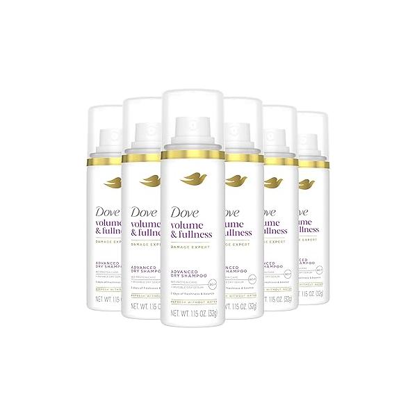 Dove Advanced Dry Shampoo, Travel-Size, Volume & Fullness, 6-Pack, Travel Essentials, 1.15 Oz Ea