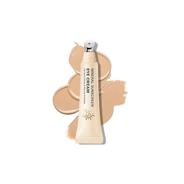 Mineral Sunscreen Eye Cream for Dark Circles,3-in-1 Under Anti Aging Puffiness and Bags Eyes,Under Corrector SPF 35（Medium）