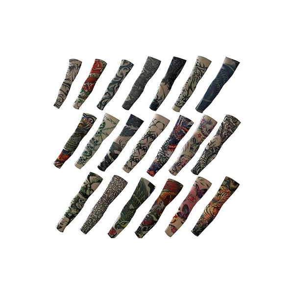 20pcs Set Fake Temporary Tattoo Sleeves Body Art Arm Stockings Accessories - Designs Tribal,Dragon,Skull,and Etc.