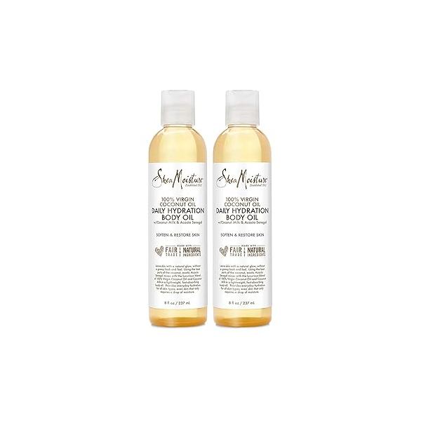 SheaMoisture Body Oil, Daily Hydration 2-Pack - Lightweight, Non-Greasy Moisturizer with 100% Extra Virgin Coconut Milk, and Acacia Senegal, 8 Oz Ea