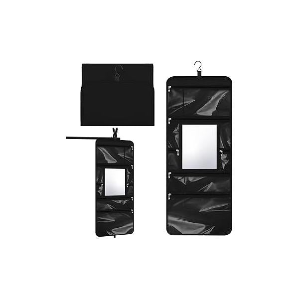 Hanging Toiletry Bag with Mirror for Men Women Travel Kit Large Foldable Beauty Dance Makeup Organizer Storage Waterproof Roll up Cosmetic Case Accessories Bathroom Shower(Pink)