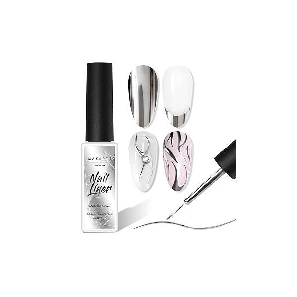 Makartt Gel Nail Polish Liner Set 8ML 2 Colors White and Black for Winter French Art Tips Swirls DIY Manicure Soak Off UV Curing with Thin Brush