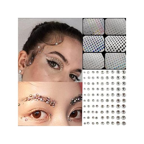 Nail Rhinestone Stickers 6 Sheets Self Adhesive Eye Body Face Rhinestones Rainbow for Women Festival Accessory DIY Art Decorations