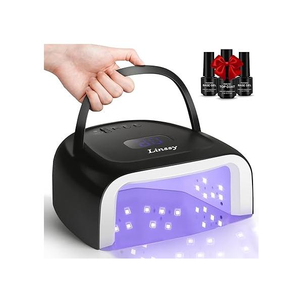 60W Rechargeable UV LED Nail Lamp, Faster Wireless Dryer Gel Polish Light 42 Beads & Portable Handle, Professional Curing Lamp for Fingernail and Toenail (Black)