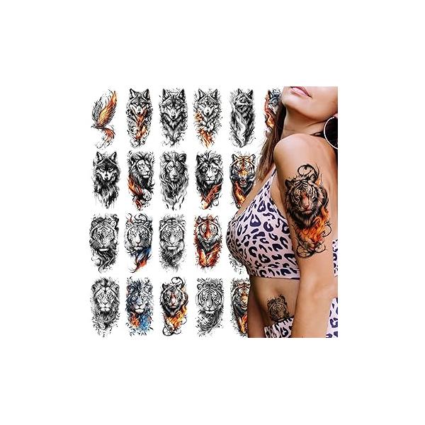 21 Sheets Large Temporary Tattoos Flower Paper Sexy Body Tattoo Sticker for Women & Girl Fake (Lily, Peach, Plum, Peony)