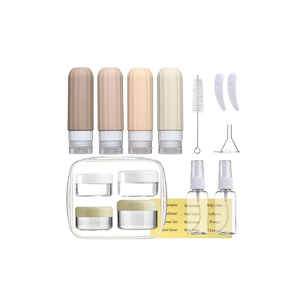 16 Pack Travel Bottles Set for Toiletries, Leakproof Containers Toiletries TSA Approved Silicone Accessories Squeezable Refillable 3oz Shampoo Conditioner Lotion