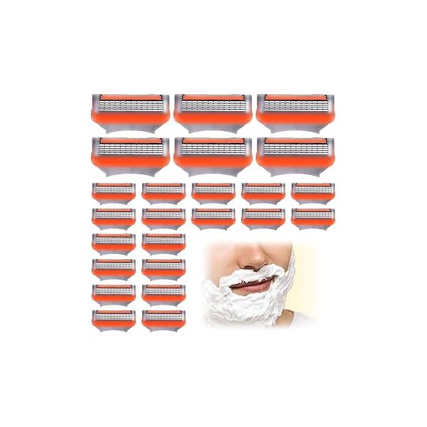 24Pcs Premium Razor Blades for Men - 5-Layer Stainless Steel Refills Compatible with Fusion 5 Style Razors, Smooth Shaving Replacement Cartridges Value Pack