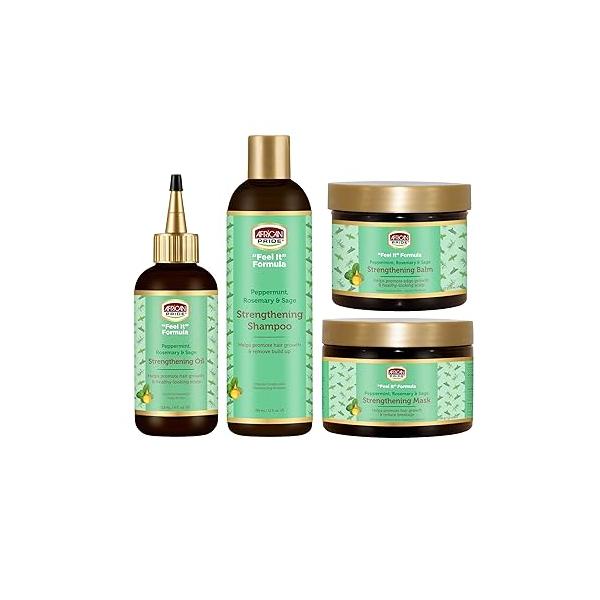 African Pride Feel it Formula Bundle (4 Pack) - Strengthening Oil, Balm, Shampoo, & Mask with Peppermint, Rosemary, and Sage, Helps promote Hair Growth, Nourishing Treatment for Split Ends Dryness