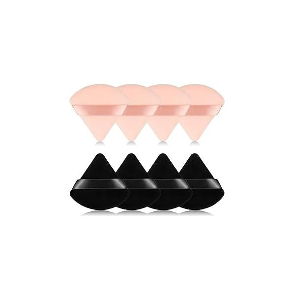 8Pcs of Triangular Powder Puff Makeup Sponges, Made Super-soft Velvet, Designed for Contouring, Eye, and Corner, Beauty Blender Foundation Mixing Container.(Black)