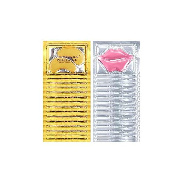 30 PCS Lip Mask Eye Set Moisturizing for Dry Lips, 24K Gold Patches Puffy Eyes and Dark Circles