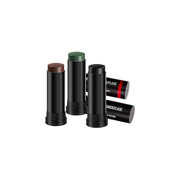 3pcs Eye Stick, Black Face Body Paint Stick Colors Tube for Sports, Baseball Softball Lacrosse Football Athletes Halloween Cosplay Costume Party Makeup (Black, Brown, Green)