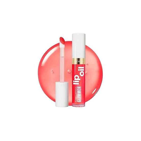 REVLON Super Lustrous Glimmer Lip Oil, Moisturizing & Tinted, Shiny Finish, Made with Plant-Based Squalane, 005 Vio-lit, 0.13 fl oz