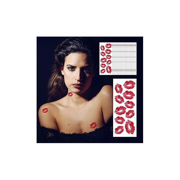 200 Pcs Halloween Kiss Marks Tattoo 20 Sheet Red Lip Temporary Tattoos Valentine Kisses Valentines Day Lips Face Body Stickers (Sexy red lip prints)