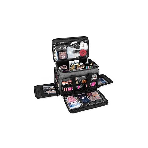 BAFASO Large Cosmetic Bag Makeup with Adjustable Dividers, Travel Case Holds Cosmetics and Hair Supplies, Purple