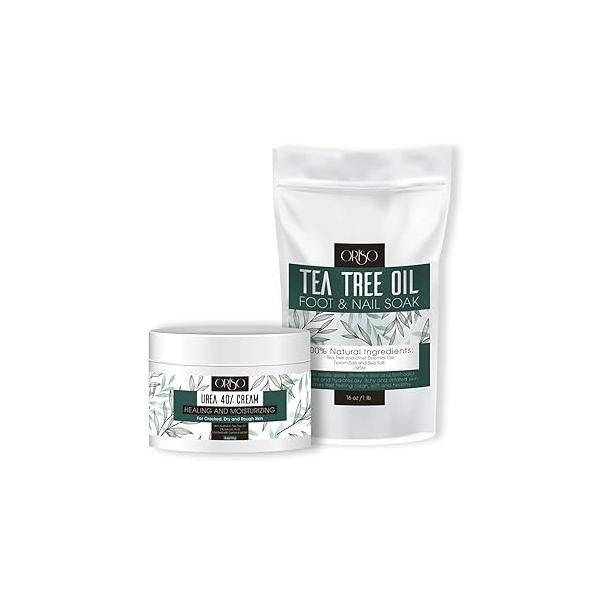 40 Percent Urea Cream and Tea Tree Oil Foot Soak with Epsom Salts - Intensive Hydration Helps Athletes Irritated Skin Odor