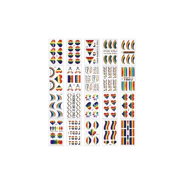 20 Sheets Face & Body Pride Temporary Tattoos-Rainbow LGBT Gay Stickers for Parades, Equality Events Festivals-Waterproof, Skin-Friendly Adults&Kids(10 Eye Designs + 10 Body)