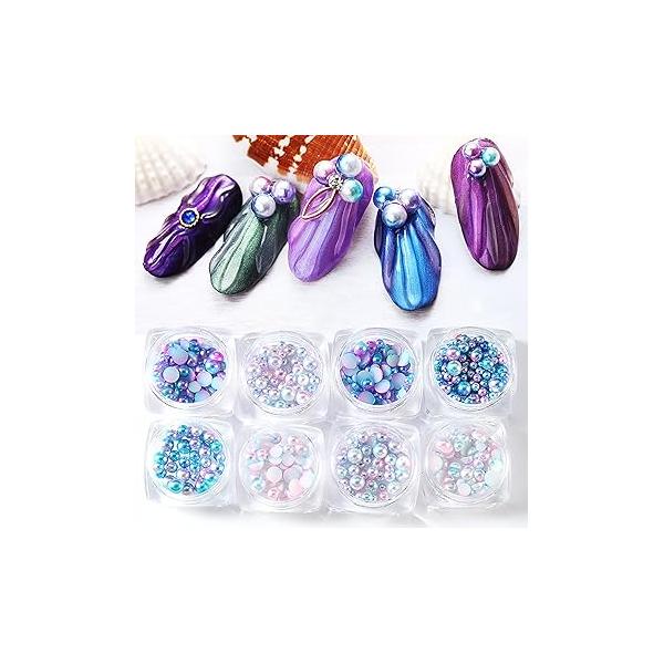 SILPECWEE 6 Boxes 3d Nail Charms Gold Art Flat Back Rhinestone Jewels Gems Pearls for Nails DIY Decoration with 1pc Tweezers, Picker Pencil