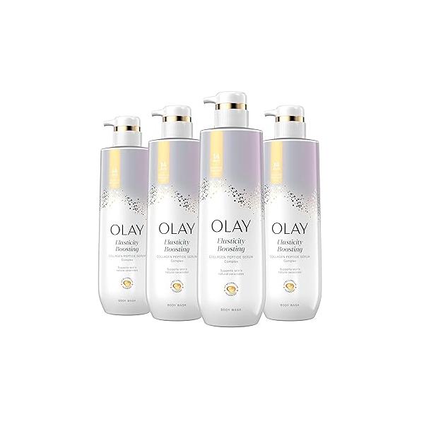 Olay Body Wash for Women, Elasticity Boosting, Collagen Peptide Serum Complex, Renews Moisture, Free of Parabens & Phthalates, Vitamin B3 Lameller Technology, For All Skin Types, 20 fl oz (Pack 4)