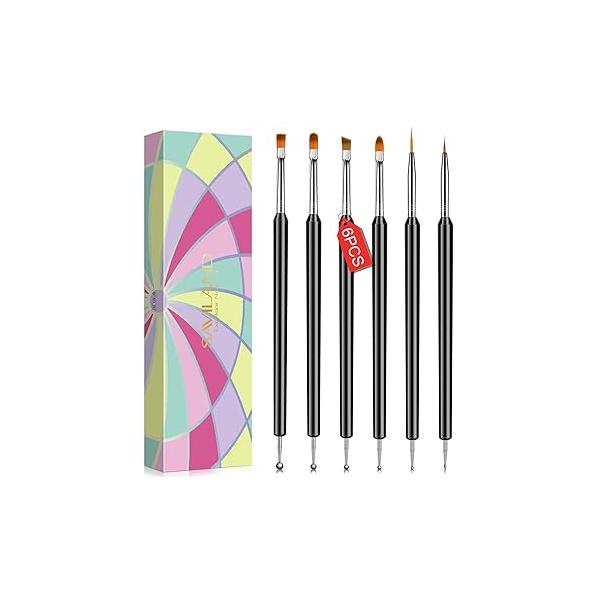 SAVILAND 6PCS Nail Art Brushes Set - Multifunctional for Design Brush Gel Extension Liner 3 Sizes Dotting Tools DIY