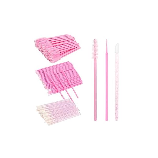 300 PCS Eyelash Extension Supplies Kit Disposable Micro Swab Brush Eyebrow Spoolies Lip Stick Mascara Wand Applicator Makeup Tool (Purple Sets)