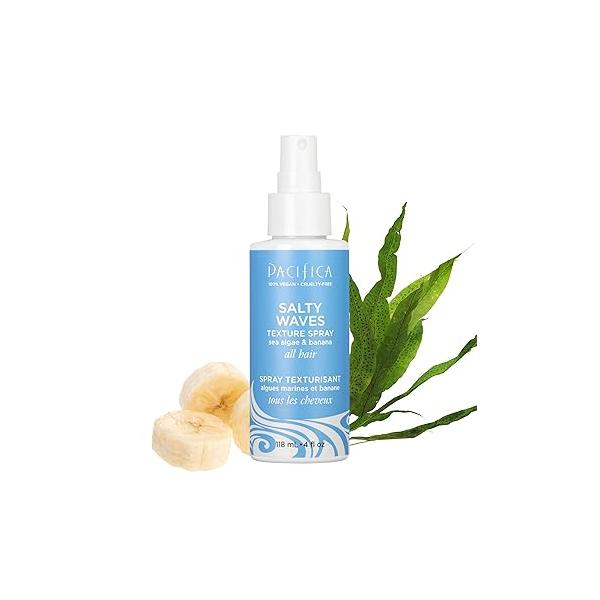 Pacifica Beauty, Salty Waves Texture Sea Salt Spray for Hair, Beachy Waves, Wavy Hair Products, Hydrating, Banana Scent, Curl Enhancing, Paraben Free, Sulfate Vegan & Cruelty Free
