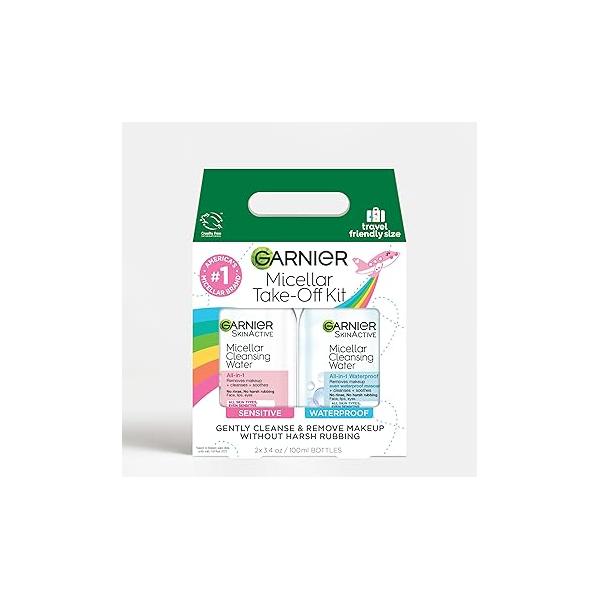 Garnier Micellar Water Travel Size Take-off Kit, All-In-1 Facial Cleanser & Makeup Remover, Mini + Remover for Waterproof