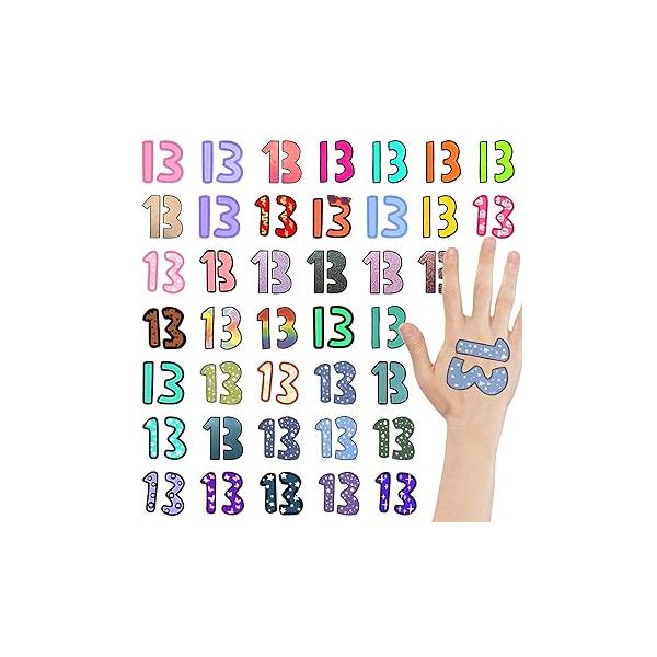 40 Pcs Hand Tattoos 13 Temporary Tattoo, Lucky Number Star Tattoos, Party, Concert Accessories for Singer Coachella Birthday Party