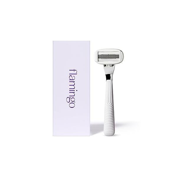 Flamingo Razors for Women, 1 Women's Razor Handle (Chrome), 5 Blade Women with Aloe and Shea Butter Glide Strips