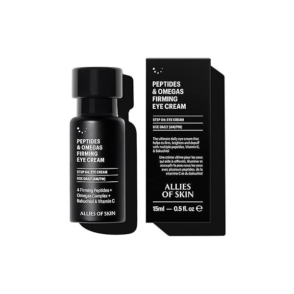 Allies of Skin Peptides Firming Eye Cream | Under Moisturizer for Dark Circles & Puffiness Bakuchiol, Ceramides and Vitamin C Fine Lines Area 0.5 oz