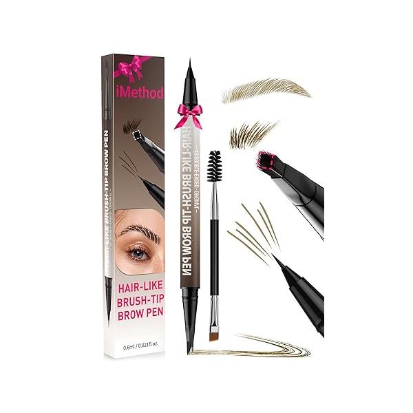 iMethod Eyebrow Pen - Pencil,2-in-1 Eyeliner Dual-Ended Microblading Pencil Long Lasting Waterproof Hair-Like Brow Pencil,with Brush,Eyebrow Pencils for Women,LightBrown