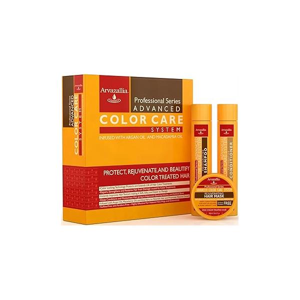 Advanced Color Care Sulfate Free Shampoo and Conditioner Set for Treated Hair with Argan Oil Macadamia By Arvazallia - Shampoo, Conditioner, Deep Mask