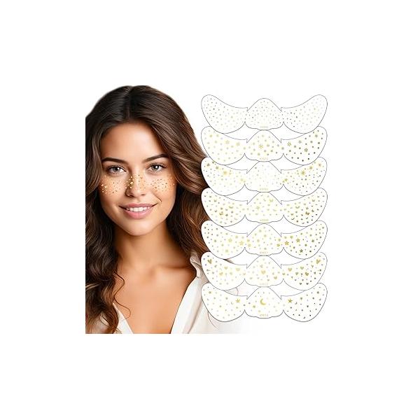 7 Styles Glitter Freckles Face Tattoo,Sparkle Gold Temporary Tattoos for Women,Waterproof Faux Music Singer Party Halloween Christmas Makeup