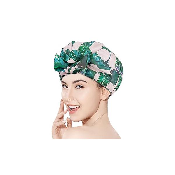 Auban Extra Large Bowknot Shower Caps, Double Layer, Reusable with Silky Satin for Women, Ideal Beauty Bathing, Hair Spa, and Travel Use