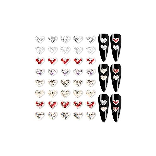 20 Pieces Cute Heart Nail Charms with Rhinestones 3D Jewelrys Big Gold and Silver Art Studs for Women Nails Decoration Gems Jewels (Gold&Silver)