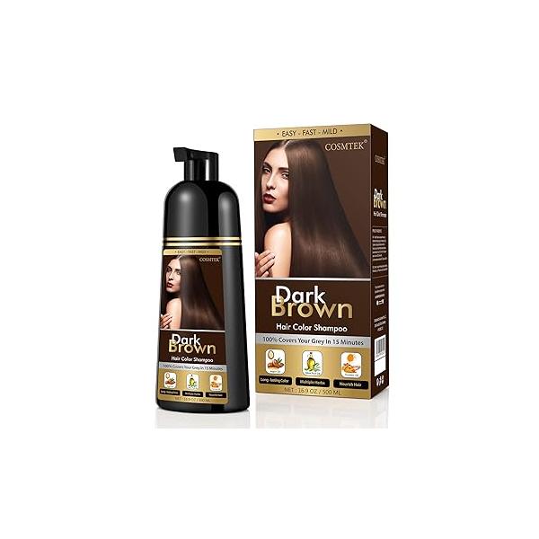 Black Dye Shampoo for Permanent Hair Color - Men&Women, Gray Coverage, Beard & Treated Hair, 3-In-1, 30 Days/500ml/Ammonia-Free/Natural Herbal