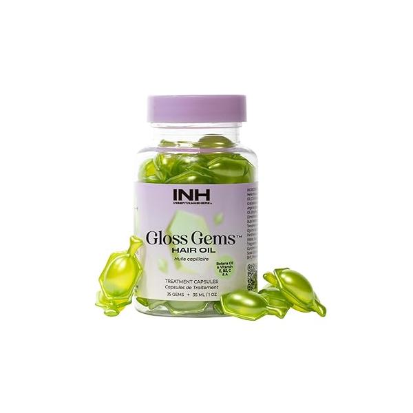 INH Hair Gloss Gems - Lightweight Oil Perfume Capsules for Dry, Damaged, or Frizzy Strands, Smoothing Anti Frizz Shine Serum with Argan & Batana Oil, Vegan Leave In Treatment, 35