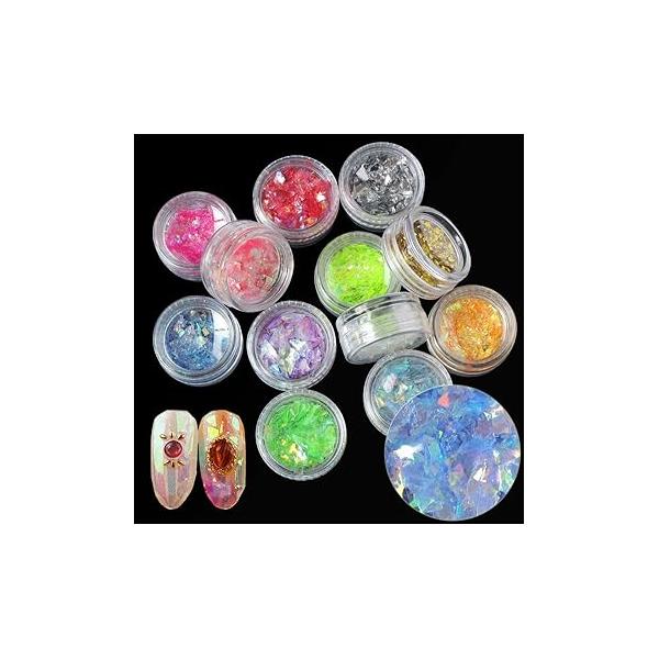 AddFavor Colorful Nail Sequins Chunky Glitters Irregular Iridescent Flakes Confetti for Art Decoration DIY Design(12 Color/Set)