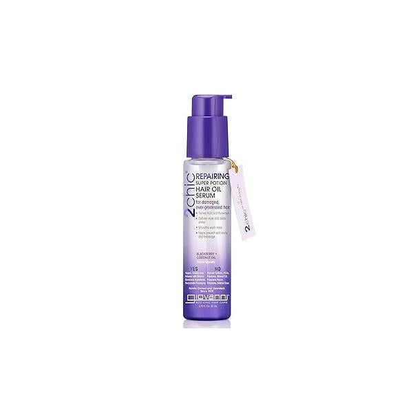 GIOVANNI 2chic Repairing Super Potion Hair Oil Serum - Blackberry & Coconut Milk, Restoring Leave In Treatment for Dry Damaged Color Treated Hair, Paraben Free, Safe 2.75 fl oz