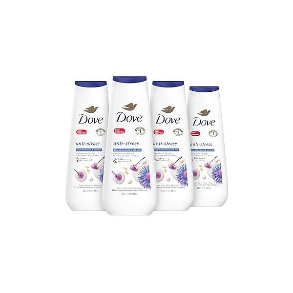 Dove Body Wash Anti-Stress Blue Chamomile & Oat Milk 4 Count for Renewed, Healthy-Looking Skin Moisturizing Gentle Cleanser with 24hr Renewing MicroMoisture 20 oz