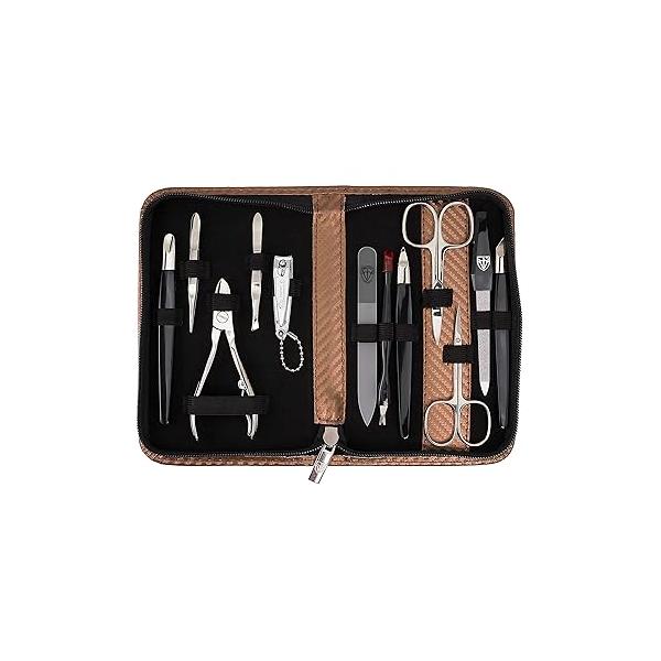 3 Swords Germany - brand quality 12 piece manicure pedicure grooming kit set for professional finger & toe nail care with red synthetic leather case - Made in