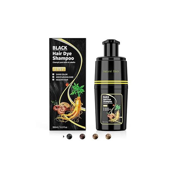 Black Hair Dye Shampoo 3 in 1, Color for Cover Grey Hair, Natural with Herbal Ingredient Men and Women (Black)