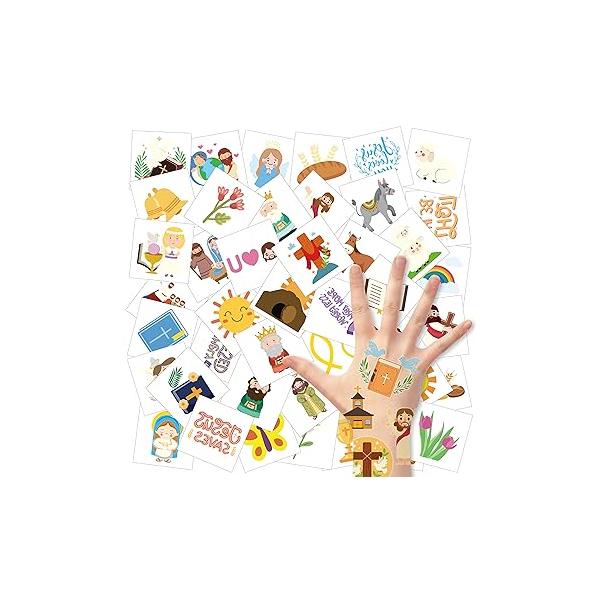 24 Sheets Bible Temporary Tattoo for Kids 2 Inch Crucifix Non-Toxic Tats Sticker Waterproof Body Sticker, Goodie Bag Fillers, Birthday Group Activity Party Favor Supplies Boys Girls